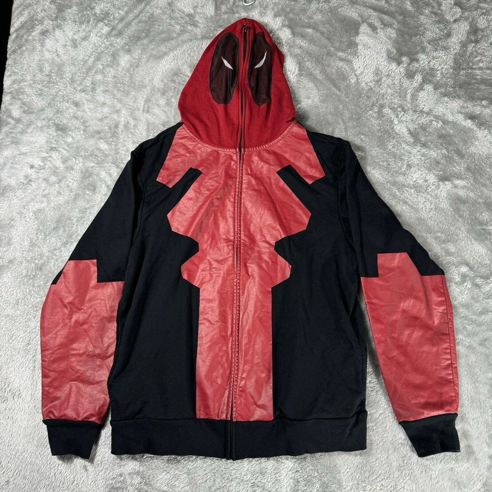 Marvel Deadpool Jacket Mens M Mad Engine Hoodie‎ Zip Costume Face Cosplay
